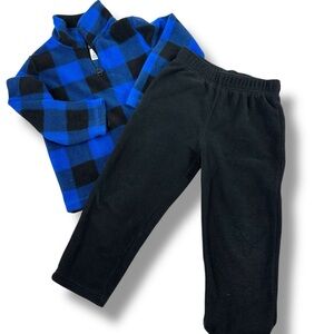 The Children's Place 4T Fleece Outfit Blue Buffalo Plaid Pullover Black Pant